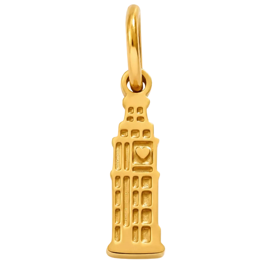 Gold Big Ben tower charm on a white background with 'NEW ARRIVAL' text.