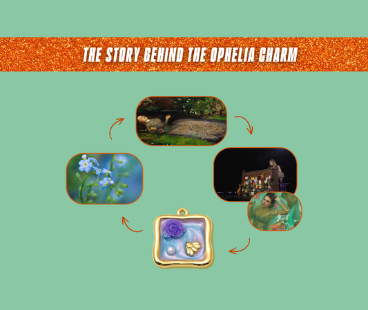 Ophelia painting inspiration, forget-me-not flower symbolism and Taylor Swift imagery behind the Ophelia charm design