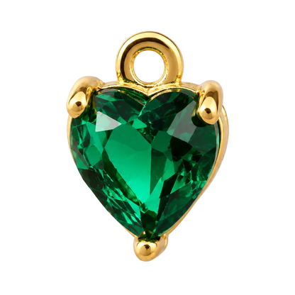 A heart-shaped green gemstone charm with a gold-plated bail and prongs, shown on a solid white background.